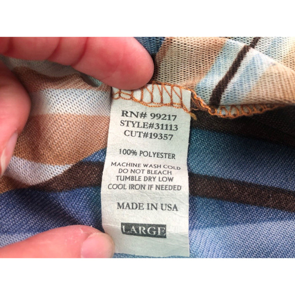 Moa Moa Size Large Geometric V-neck Top 90s Lettuce Edge Trim 3/4 Length Sleeve - Picture 7 of 7